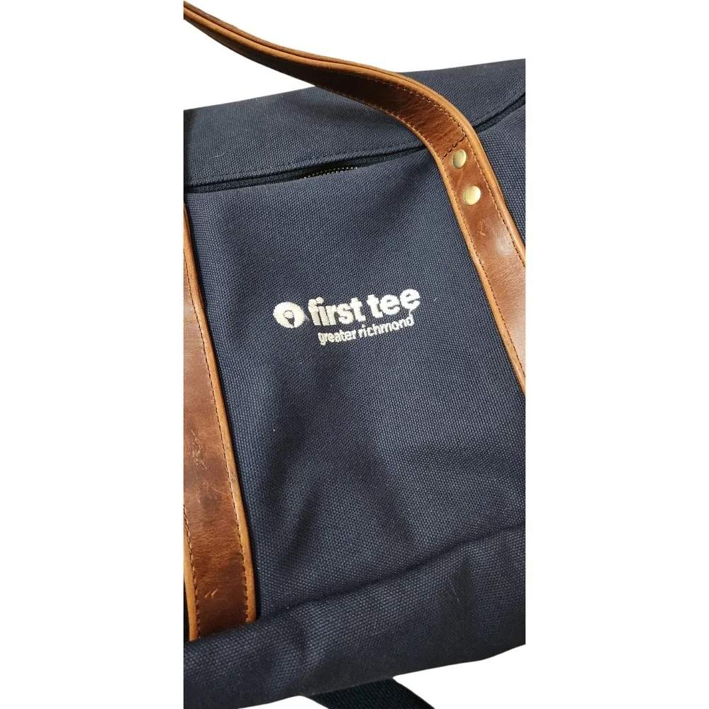Hudson Sutler Navy Blue Medium Canvas Duffle Bag Leather Trim Medium 17x11x8‎